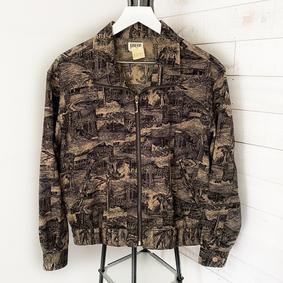 Line Up For Sport Women's Tropical Island Palm Print Full Zip Jacket Size Small - Picture 1 of 12